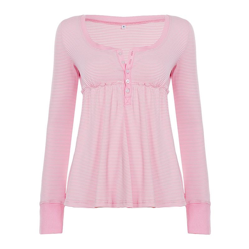 

Korean Style Striped A-Line Long-Sleeve Top for Women - Jiyu Autumn/Winter Trendy Base Layer T-Shirt L