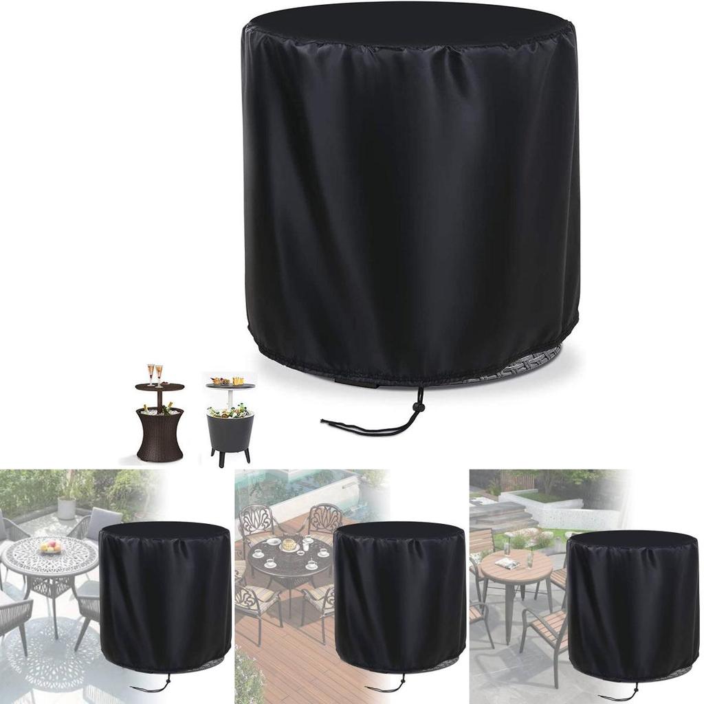 Durable Black Oxford Round Table Cover For Outdoor Patio Rain Dust Wind Protection