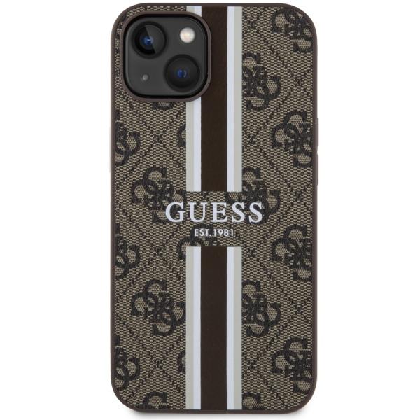 Étui pour iPhone 14 Guess 4G Rayures Imprimées MagSafe Marron