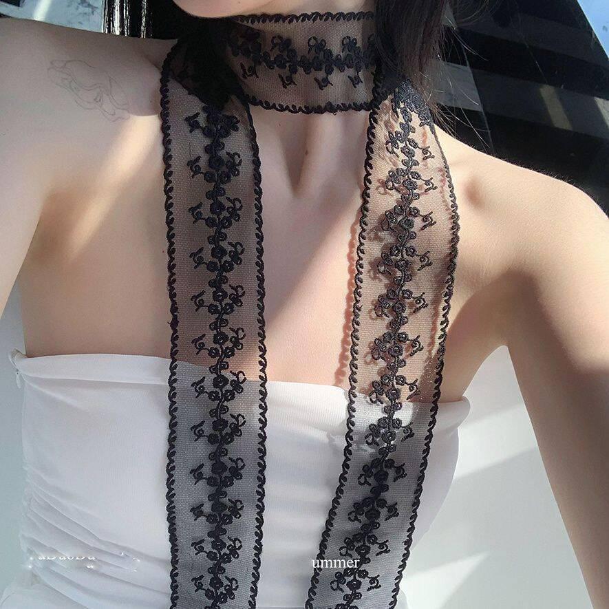 Women's French Retro Black Polka Dot Silk Scarf - 2025 High-End Layered Ribbon Hair Tie & Square Scarf Accessory
