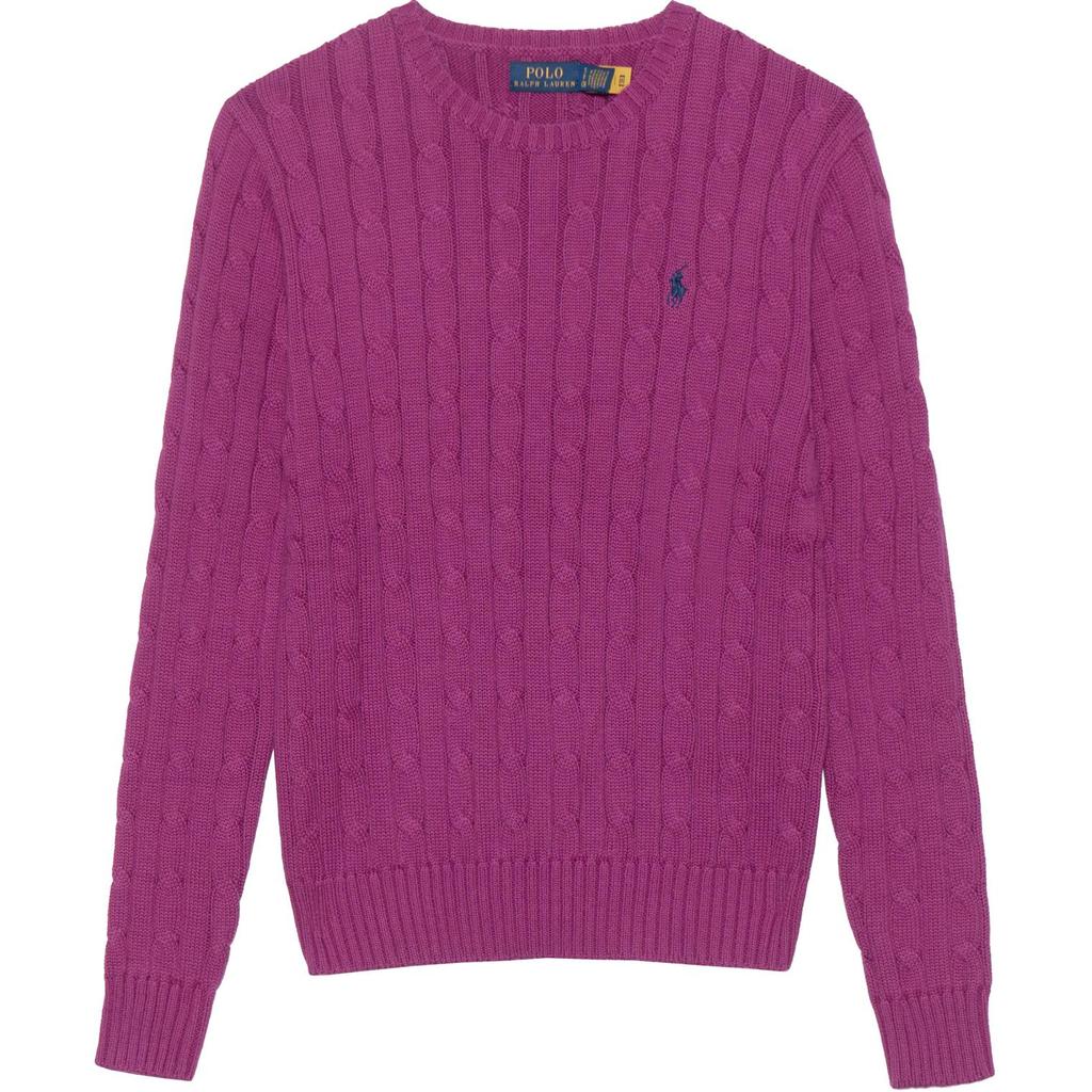 Polo Ralph Lauren SS24 Ensfarget Grovstrikket Rund Hals Langermet Genser Damegenser Rose-Rosa 211570012-133