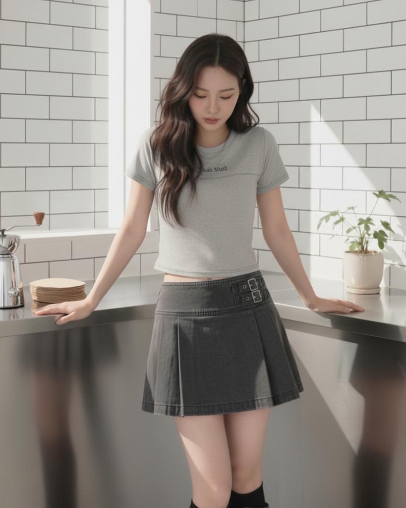 MUAHMUAH Crop Point Pintuck Short Sleeve Tee [3 Colors]