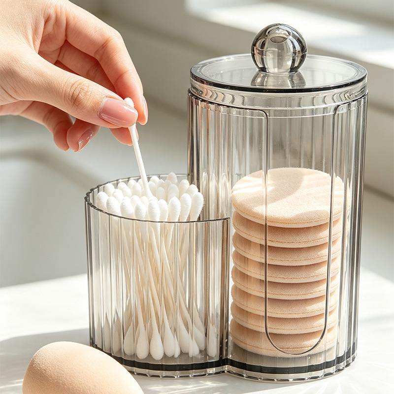 1Pcs 2-In-1 Qtip Holder Dispenser Dual Compartment Dustproof Makeup Pad Organizer Plastic Transparent Cotton Swabs Storage Box
