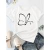 Europäische Größe Damen Schmetterlingsprint Lässiges T-Shirt - Weiches Rundhals Kurzarm-Oberteil, Maschinenwaschbar Frühling/Sommer Tägliches Essential