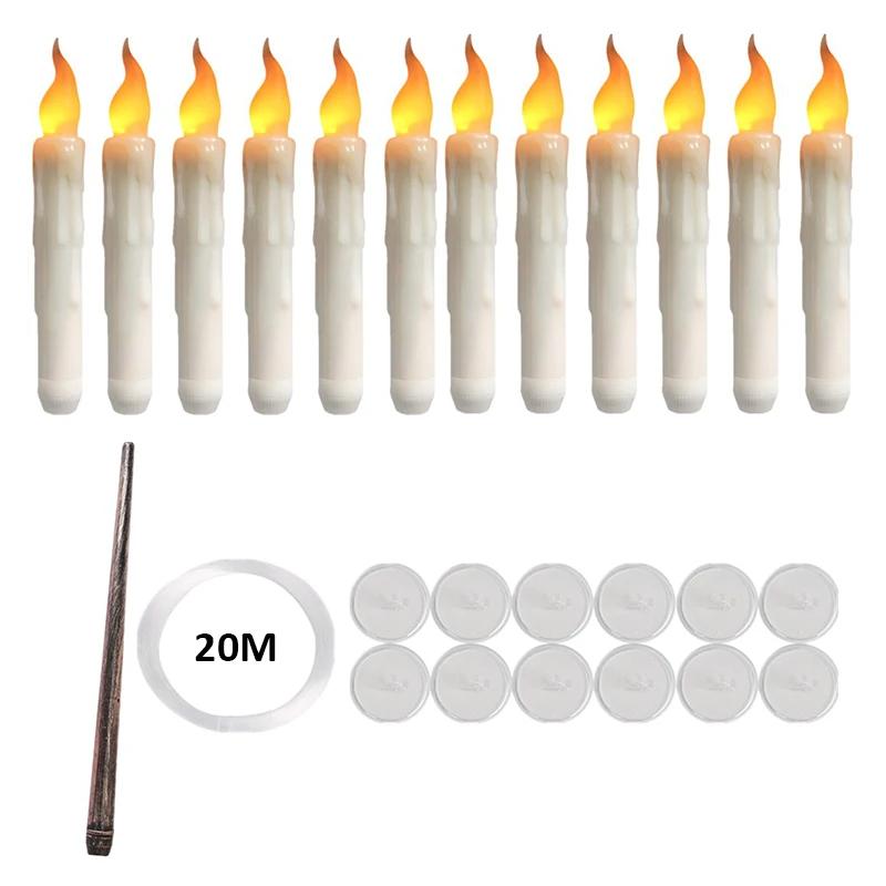 

Floating Candles with Magic Wand RemoteControl Flickering Warm Light Flameless Taper Candle forChristmas Wedding Party Halloween