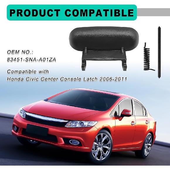 Black Plastic Center Console Latch,Armrest Cover Lid LatchReplacement,Armrest Cover Lid Lock With Mounting Rod And Spring,Replace