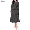 ZANZEA Women Long Sleeve Blouse and Skirts Casual Two Piece Suit Sets