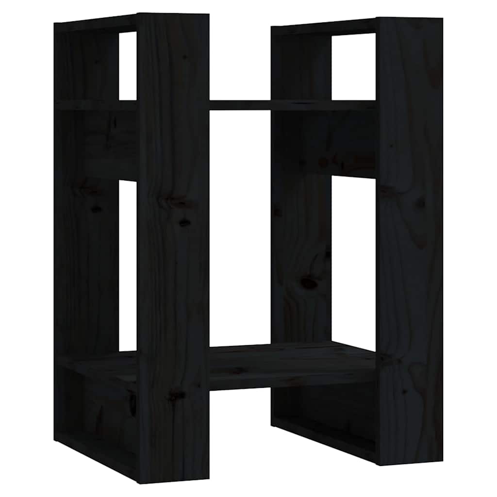 Bookshelf Room Divider Black 41 x 35 x 57 cm Solid Pine Wood
