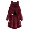 Women Fleece Embroidery Cat Ears Button Hem Plus Size Hoodie Top Sweater Blouse