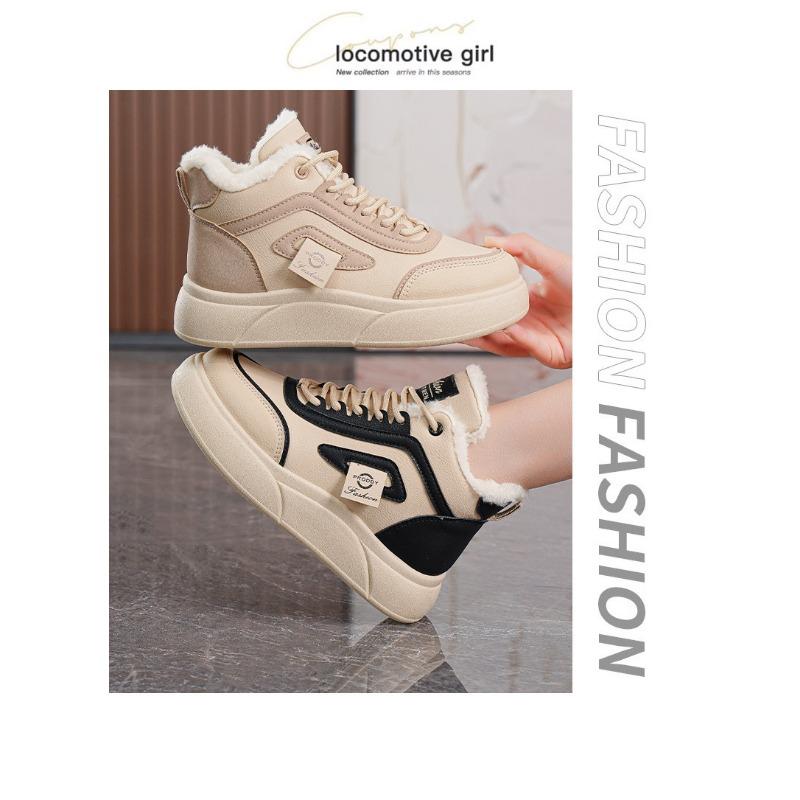 Women Korean Style Fleece Lined Thick Sole Warm High Top Casual Sneakers
