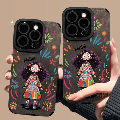 Graffiti Girl Lanyard Suitable for Apple 16pro Mobile Phone Case 15 Retro Fur 14 Silicone Anti-fall 13/12 Soft