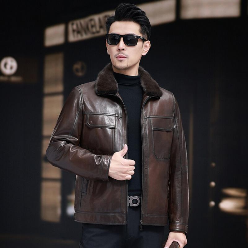 Autumn and winter leather jacket men's lapel suede down jacket locomotive men's business jacket leather jacket