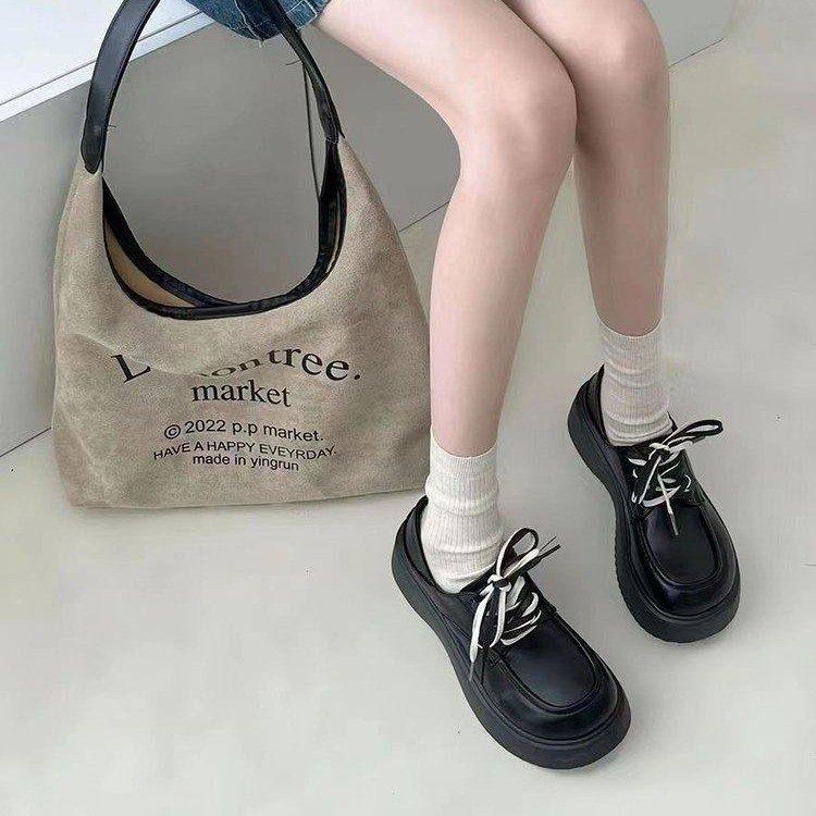 Small leather shoes platform British style small leather shoes double lace-up student spring new thick sole