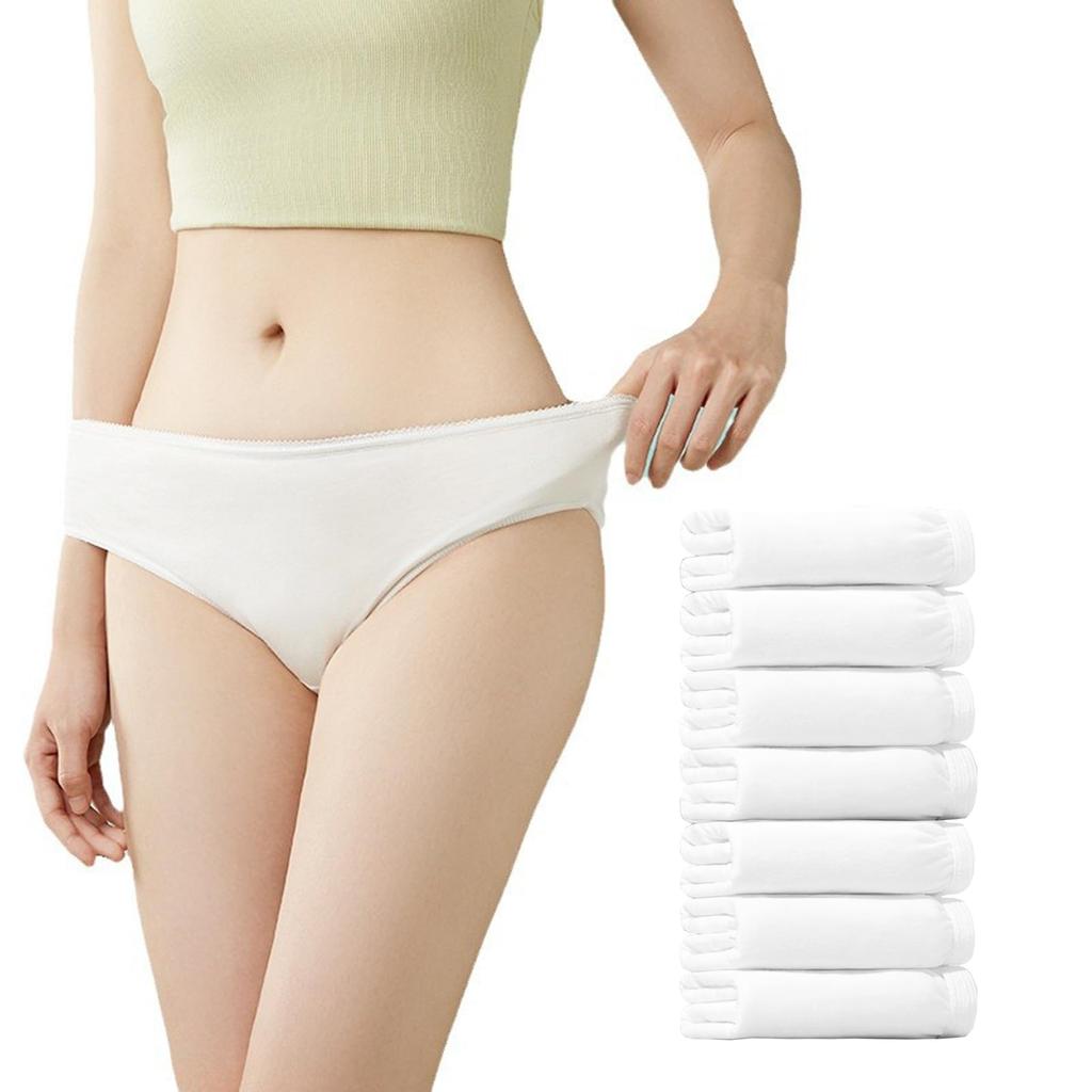 VVZ Disposable Ideal for Disaster and Overseas Individually Wrapped Panties, 7-Pack, 100% Cotton, Women's, Hospitalization, Preparedness, Travel,