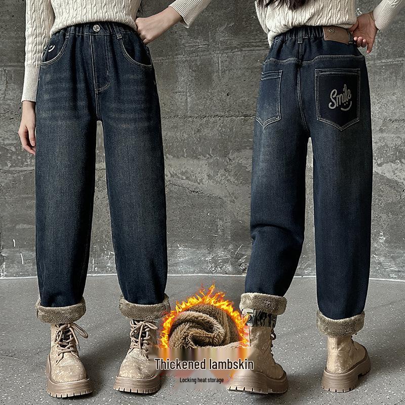 

Winter 2025 Girls Fleece-Lined Jeans - Thick Lamb Fleece Children s Pants 170cm