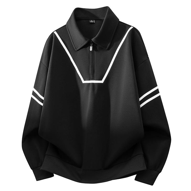 

Футболка-пуловер с воротником-стойкой, мужская, новая, осенне-зимняя, с американским лацканом, мужская футболка с длинным рукавом, мужской пуловер 3XL чёрный