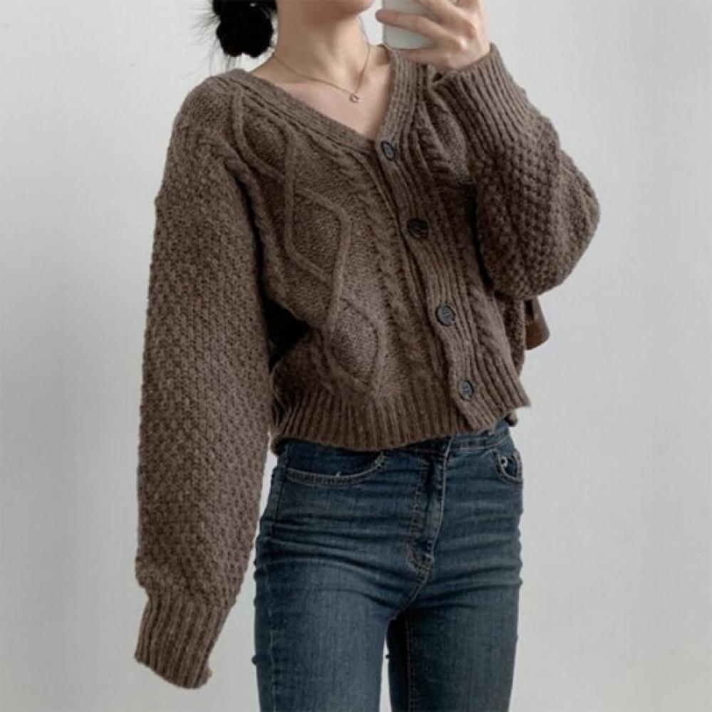 New ArriVals Open Run Fisher Cardigan V Neck Classic Cable Knit Crop
