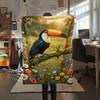 1PC Toucan Oil Painting Print FlAannel Blanket, High quality Comfortable for All Seasons, Home Decor, Warmth and Comfort