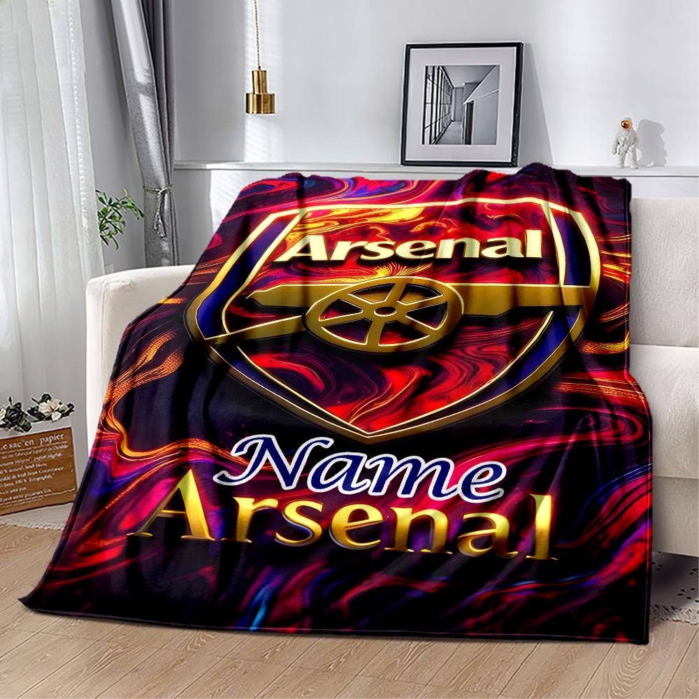 Golden Arsenal Crest Customize Text Blanket Cozy Personalized Blanket Durable Comfort for Picnics Office Couch Chair Ideal for All Seasons