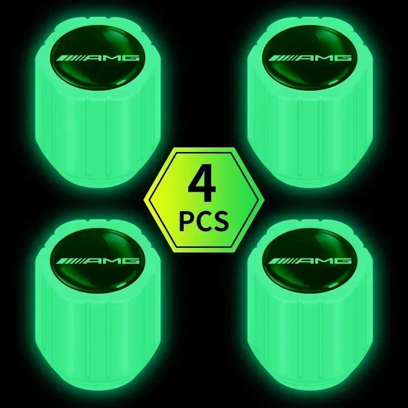 VOCCL1 2025 for Mercedes Benz AMG 4pcs Car Tyre Valve Stem Luminous Caps Fluorescent Decor For Mercedes Benz B/C/E/S Class A Class C200