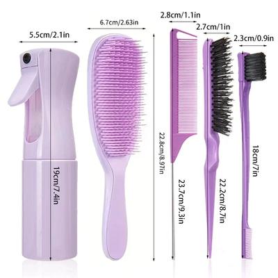 5pcs Hair Care Kit Not Knotted Anti-frizz Detachable Comb Rat Tail Teasing Comb Edge Control Brush Hair Spray Bottle Salon