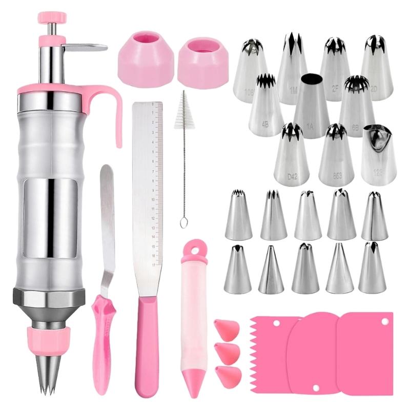 Professional Metal Cookie Frosts Decorating Set Includes 34Pieces Professional Cake Decorating Set For Home Bakers