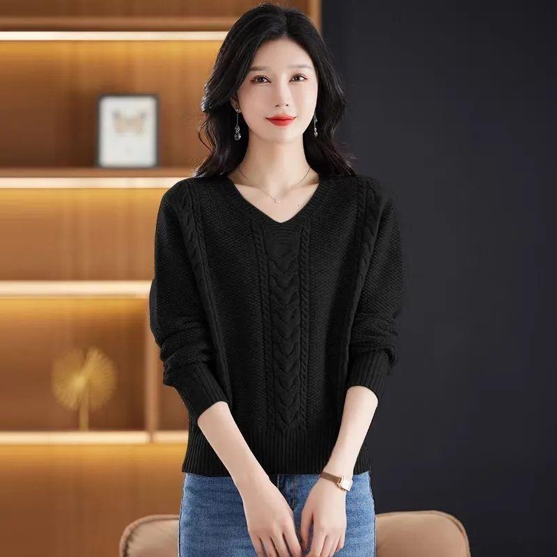 Women's Autumn & Winter Short-Style V-Neck Sweater High-Waisted Top Thickened Knit Base Layer