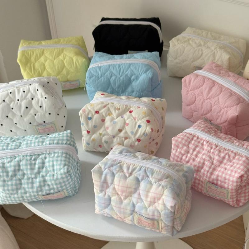 

Kawaii QuiltedWomen Cosmetic Bag Large Capacity Travel Toiletry Bag Zipper Makeup Storage Bag Checkered Coin Purse 17 9 9