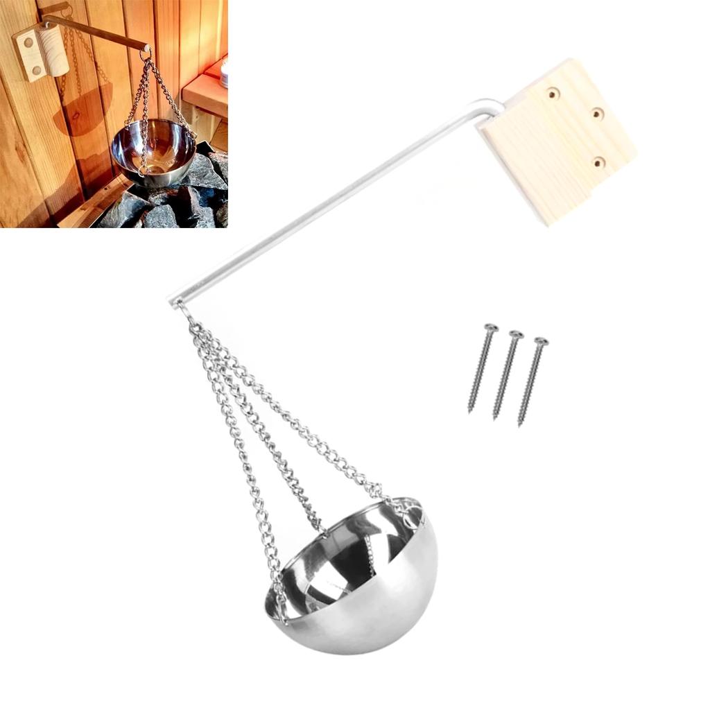 Essential Oil Bowl Stainless Steel Sauna Oil Cup Sauna Aromatherapy Bowl Oil Cup Holder with Wood Plate and Screws