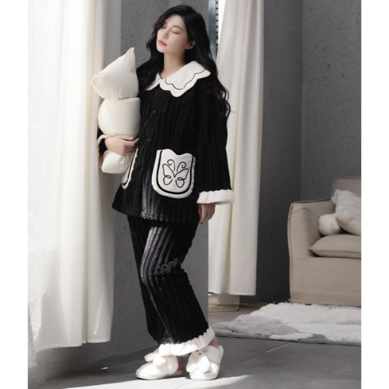Coral Velvet Pajamas Women Autumn Winter Cashmere and Thick Women Can Wear Warm Home Clothing Set Can Be Worn Outside Sleepwear