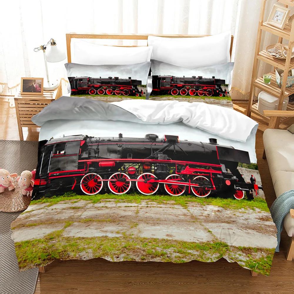 

Steam Engine Duvet Cover Transportation Old Train for Children Teen Boys Adult Gift for Bedroom Decoration Nostalgia Theme Queen 70x133cm 2pcs
