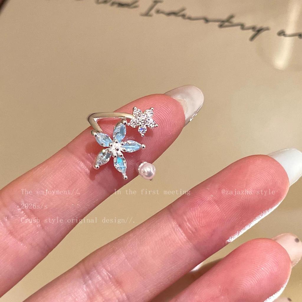 Stylish Silver Zircon Ring for Women - Light Luxury Open Design, Perfect for Index Finger