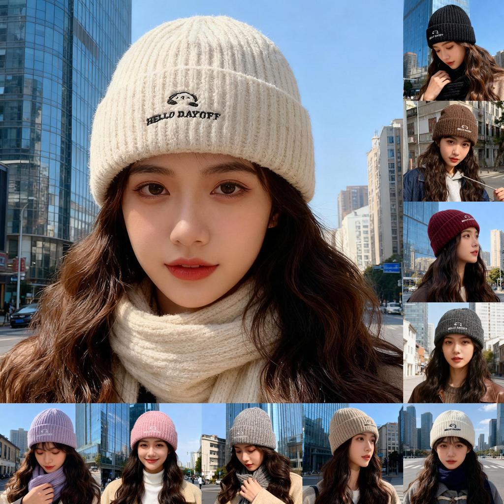 Knit Hat Women Autumn Winter Fashion Letter Embroidery Warm Beanie For Casual Wear