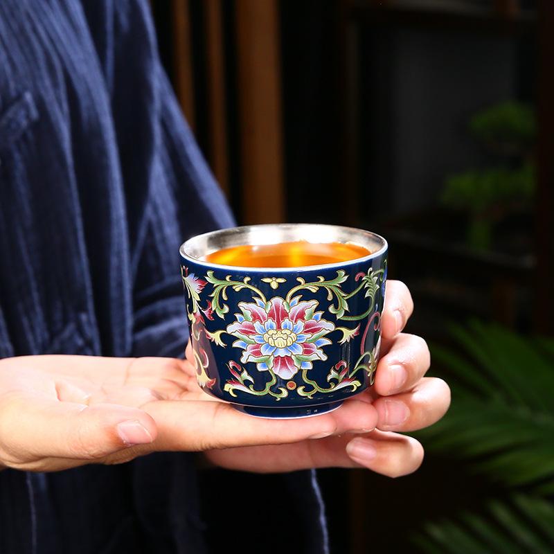 Bol de Ceai Kung Fu Pur 999 Culoare Emailată Ceramică Degustare Handmade Placat cu Argint Maestrul Cana Unică Cutie Cadou