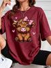 Cute Highland Cattle Printed Women's Round Neck T-Shirt Top Fashion Summer Street Y2K Short Sleeved Casual Shirt Women Clothing
