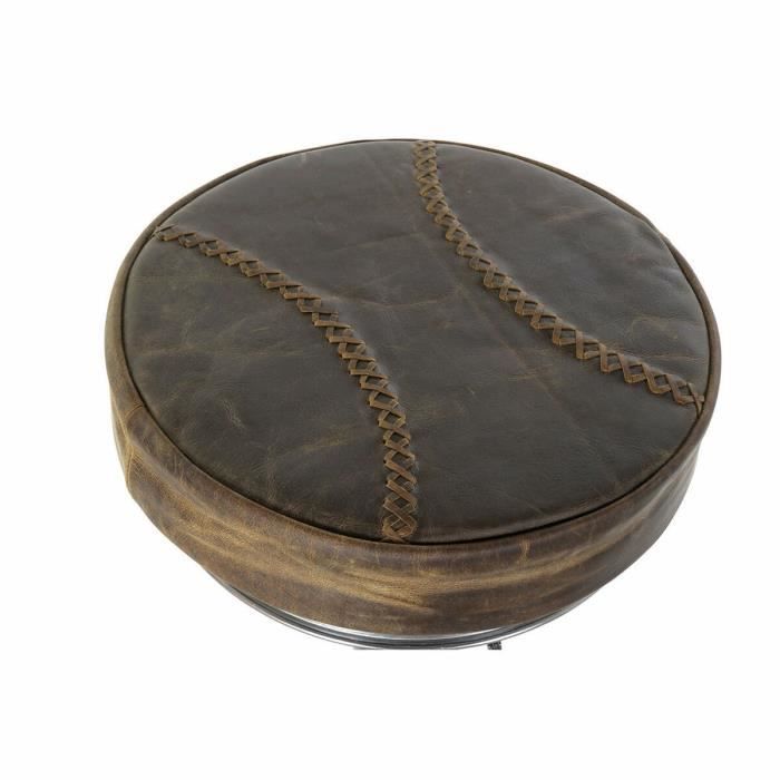 Tabouret - Marron - Cuir - Métal - Vintage - 44 x 41 x 82 cm