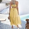 Women's Fashionable Casual Solid Color Bohemian Vacation High Waisted Patchwork Suspender Dress
