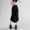 Cargo Midi Skirt Women Summer Slim High Waist Slit A-line Skirt Stitching Drawstring Female Streetwear Vintage Y2K Grey