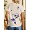 Ladies' 3D Printed Butterfly Floral Casual T-shirt Short Sleeved Round Neck Shirt