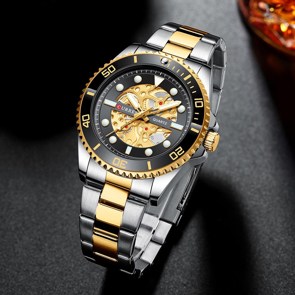 CURREN Fashion Business Men's Watch Quartz Waterproof Night Light Unique Rotating Bezel Luxury Watches