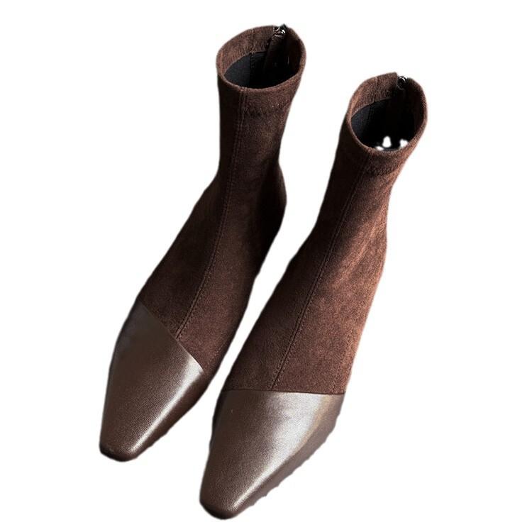 Giant Beauty~ Coarse Heel Short Boots Women's New 2025 Autumn and Winter Suede Boots Square Head Short Boots Design Skinny Women's Boots