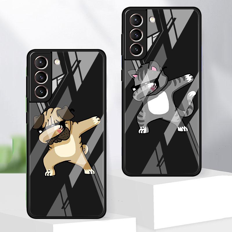 Dog Cute Animal Glass Case For Samsung Galaxy S22 S20 FE S21 Plus Phone Cover S10 5G S9 Note 20 Ultra 10 Lite Shell