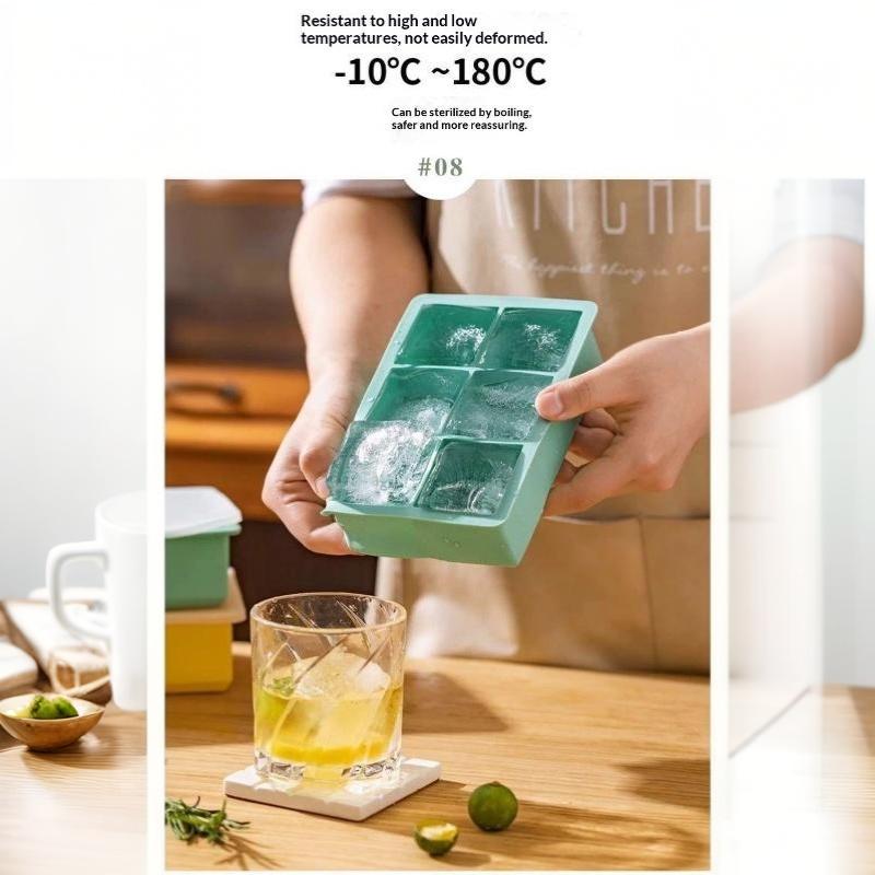 Large Ice Cube Mold with Lid Stackable Soft Silicone Square Tray for Cocktails Camping Use
