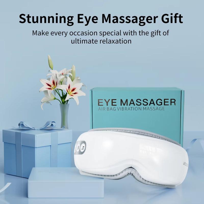 2026 Eye Massager with Heat & Compression 3 Heat Levels 5 Massage Modes Bluetooth Music Foldable Rechargeable Eye Mask for Relaxation Relieve Fatigue