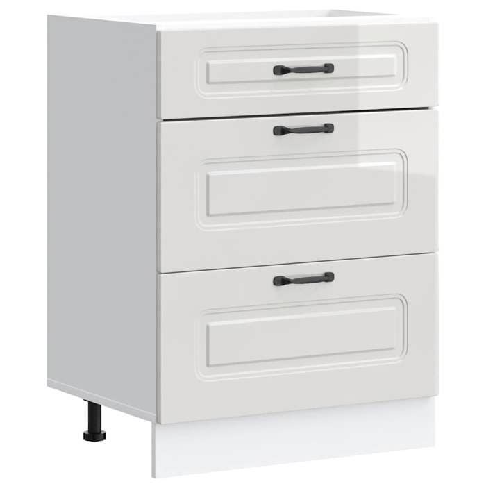 VidaXL Armoire de cuisine Kalmar blanc brillant bois ingénierie, meuble d'évier, meuble de cuisine avec tiroir, meuble de 854281