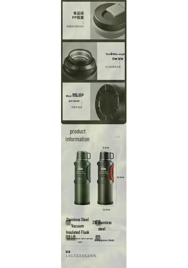 316 Stainless Steel Insulated Thermos Flask, Large Capacity (1.3-5L) for Men, Ideal for Outdoor Travel and Car Use.