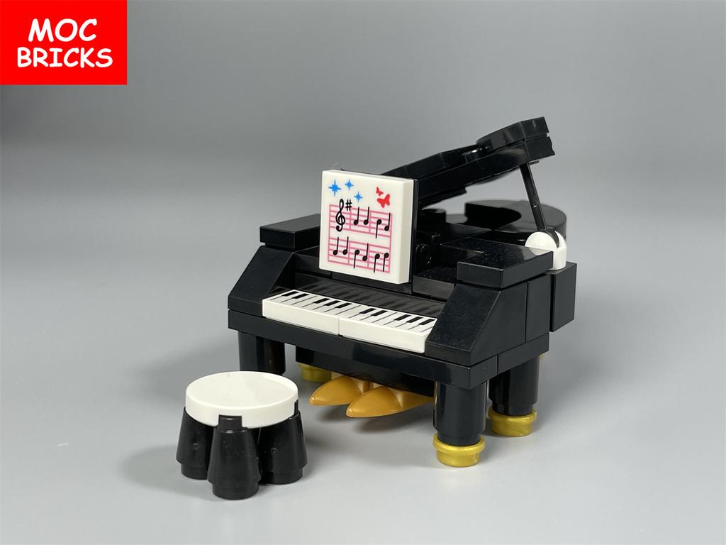 MOC-Bausteinset mit Musik, Flügel, Hausmöbeln, Stadtbausteinen, Zubehör, Spielzeug für Kinder, Lernpuppen