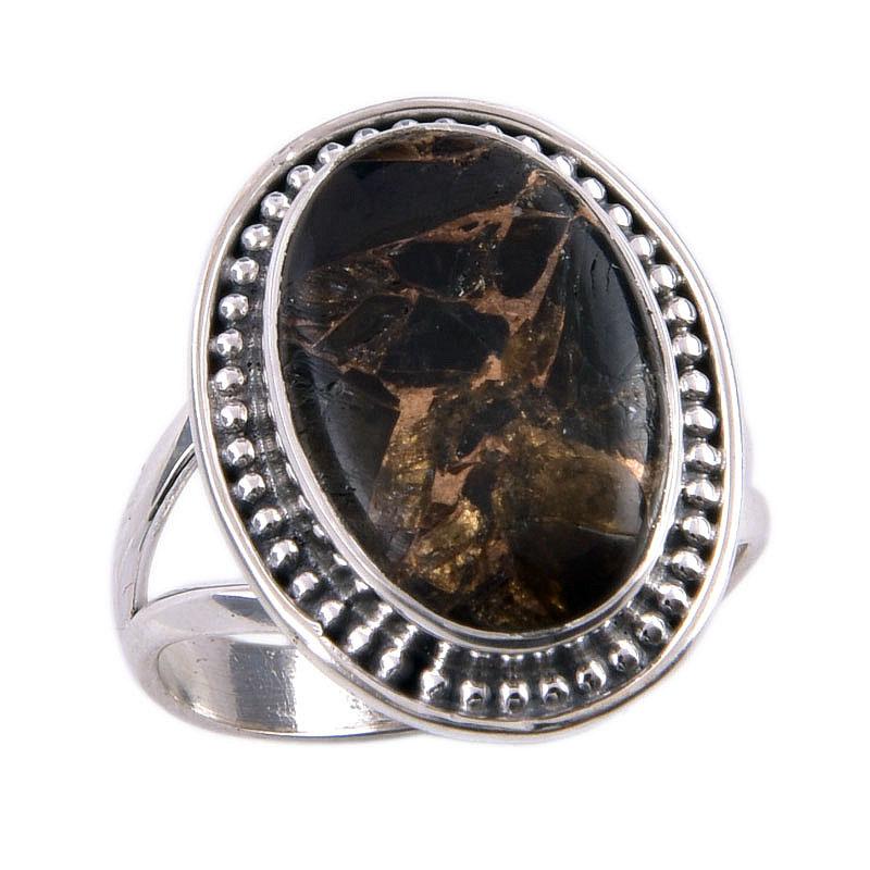 Natural Black Copper Turquoise Gemstone 925 Solid Sterling Silver Ring S.7 I4w56