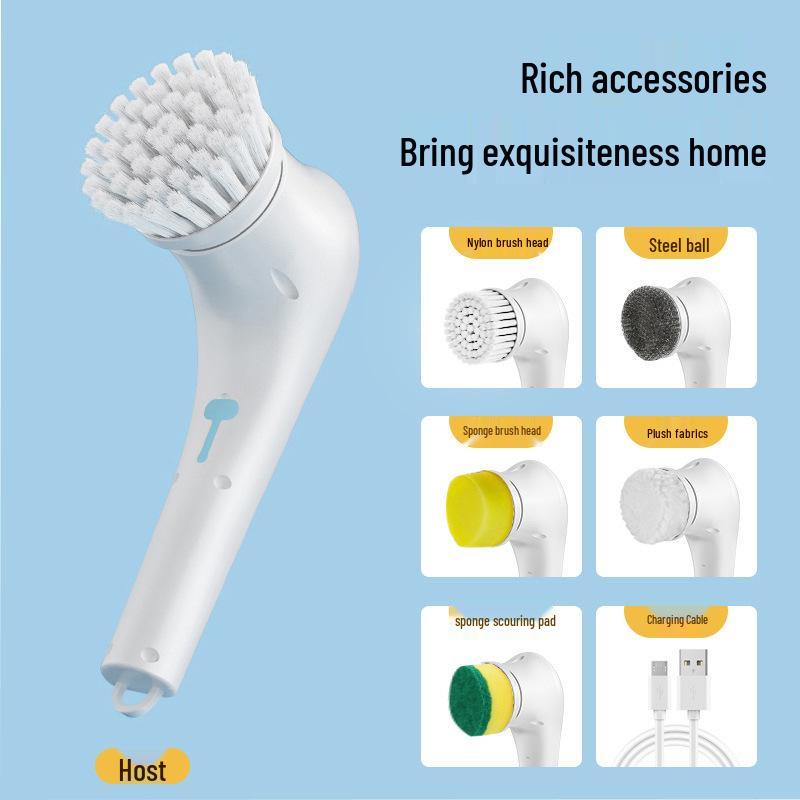 

Electric Cleaning Brush with 5 Replacement Heads for Kitchen Pots and Pans - Wireless Handheld Multifunctional Model