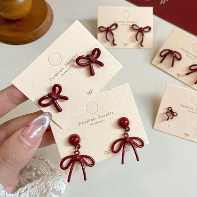 Retro Style Red Bowknot Stud Earrings for Women Girls Simple Earings Piercing Ballet Ribbon Aesthetics Elegant Ear Jewelry Gifts